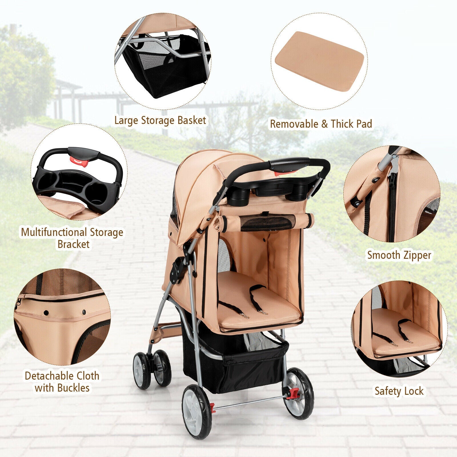Foldable Pet Stroller 4-Wheel Travel Carrier - BIG FRENCHIES