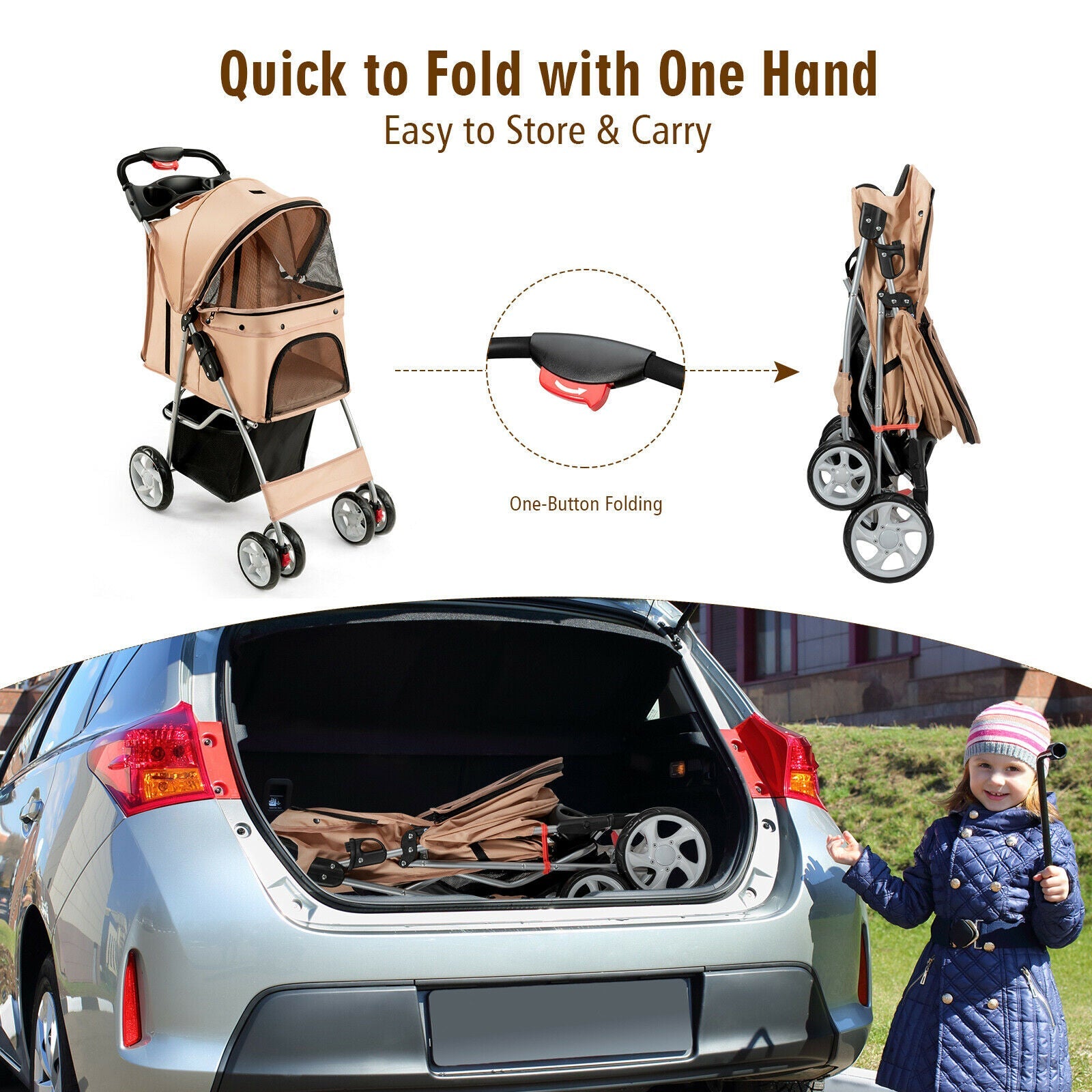 Foldable Pet Stroller 4-Wheel Travel Carrier - BIG FRENCHIES