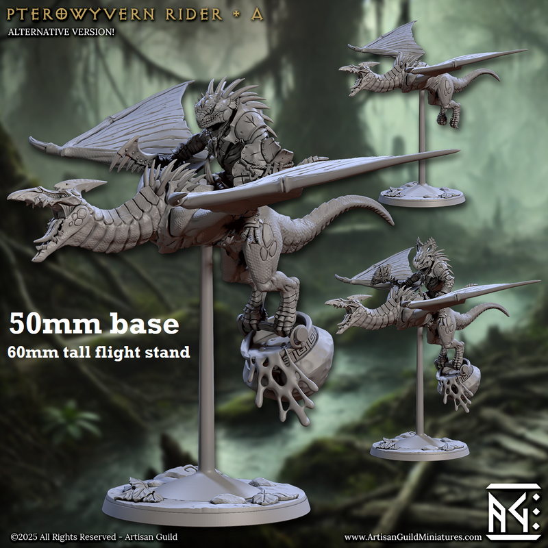 Pterowyvern Rider: Sculpt A (Pterodactyl Cavalry Unit)-3D Printed Miniatures-BIG FRENCHIES-All Systems Go Games