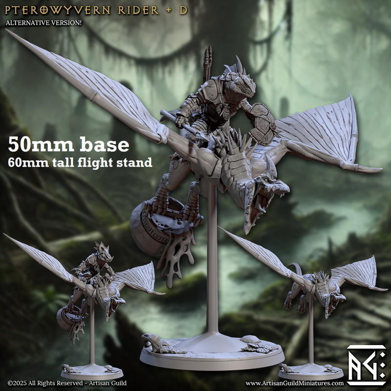 Pterowyvern Rider: Sculpt D (Pterodactyl Cavalry Unit)-3D Printed Miniatures-BIG FRENCHIES-All Systems Go Games
