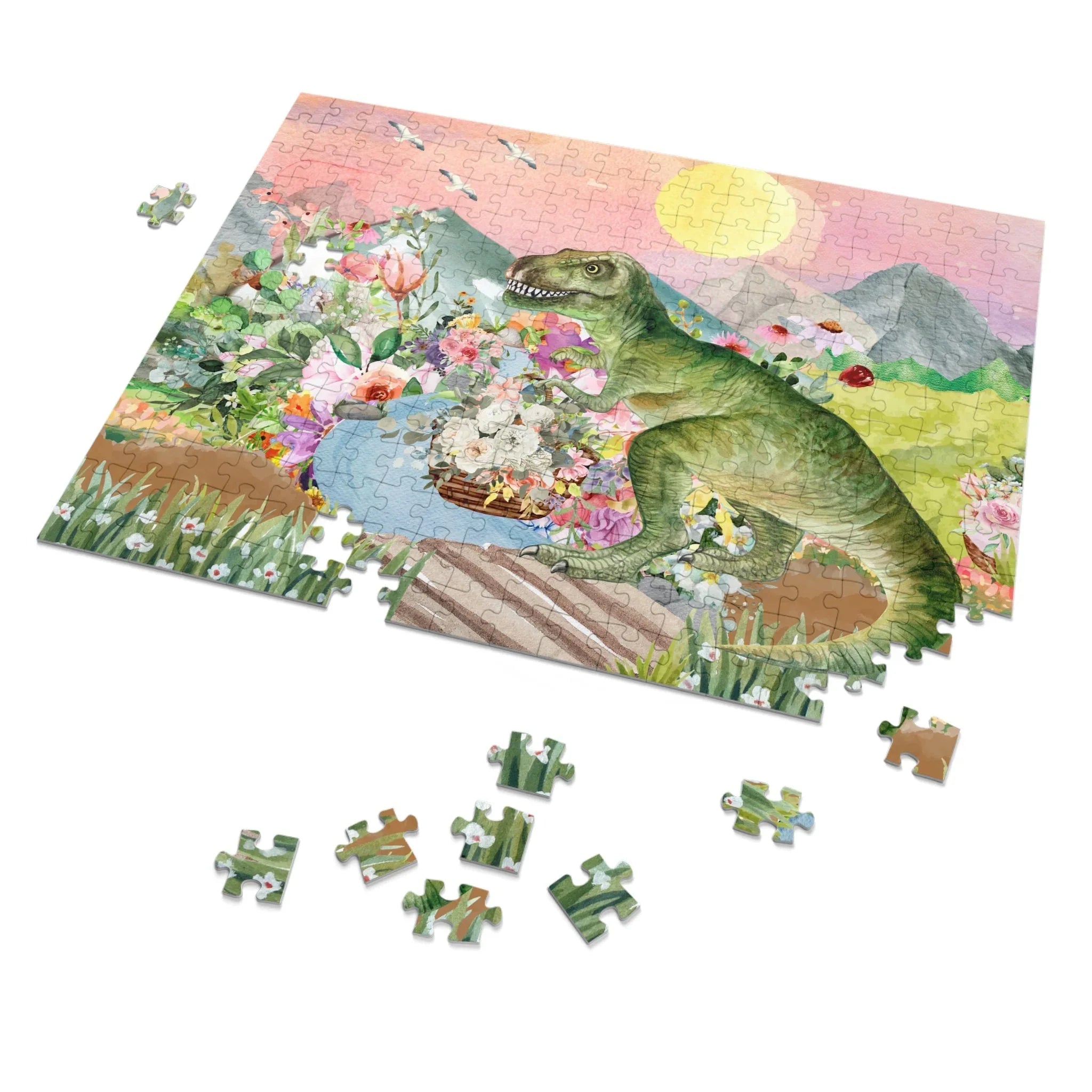 Puzzle of Dinosaur with Flowers - BIG FRENCHIES