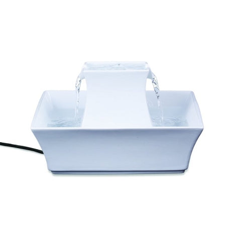 PetSafe Drinkwell Pagoda Ceramic Pet Fountain, White - 70 oz with Upper and Lower Drinking Dishes
