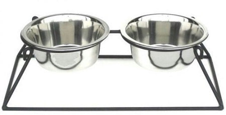 PetsStop Pyramid Elevated Double Dog Feeder, Extra Large, Black – 18-Inch Tall Stand with 3-Quart Stainless Bowls