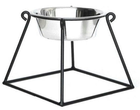 PetsStop Pyramid Elevated Dog Feeder, Medium – 7-Inch Stand with a Single 2-Quart Stainless Steel Bowl