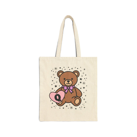 Q: Bear Holding a Heart Tote Bag with Initial - BIG FRENCHIES