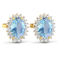 2.36 Carat Genuine Aquamarine and White Diamond 14K Yellow Gold Earrings