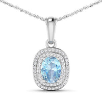 1.35 Carat Genuine Aquamarine and White Diamond 14K White Gold Pendant