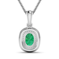 1.50 Carat Genuine Zambian Emerald and White Diamond 14K White Gold Pendant