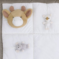 Playful Pals White, Tan, and Gray Four 3D Animals With Crinkle Plush Tummy Time Play Mat - Sloth, Llama, Elephant, and Giraffe - BIG FRENCHIES