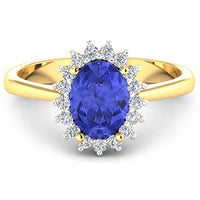 1.92 Carat Genuine Tanzanite and White Diamond 14K Yellow Gold Ring