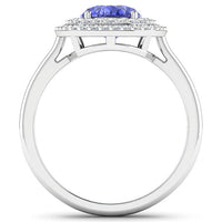 2.02 Carat Genuine Tanzanite and White Diamond 14K White Gold Ring