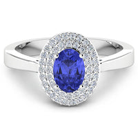 0.91 Carat Genuine Tanzanite and White Diamond 14K White Gold Ring