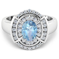 1.57 Carat Genuine Aquamarine and White Diamond 14K White Gold Ring