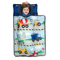 Construction Toddler Nap Mat - Includes Removable Pillow and Attached Fleece Blanket - BIG FRENCHIES