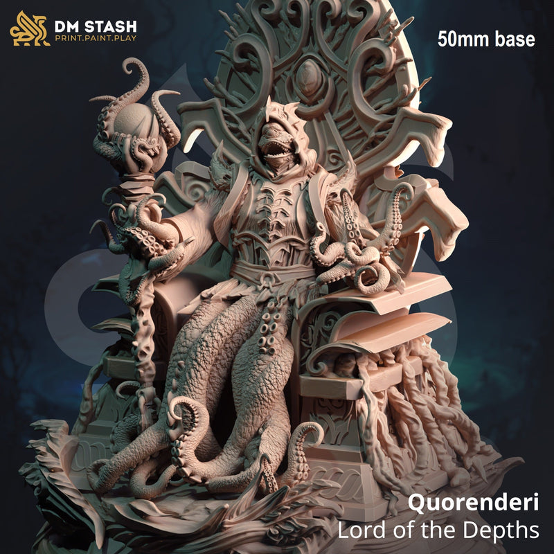 Quorenderi, Lord of the Depths (Royal Squid Horror) - Seated in Throne-3D Printed Miniatures-BIG FRENCHIES-All Systems Go Games