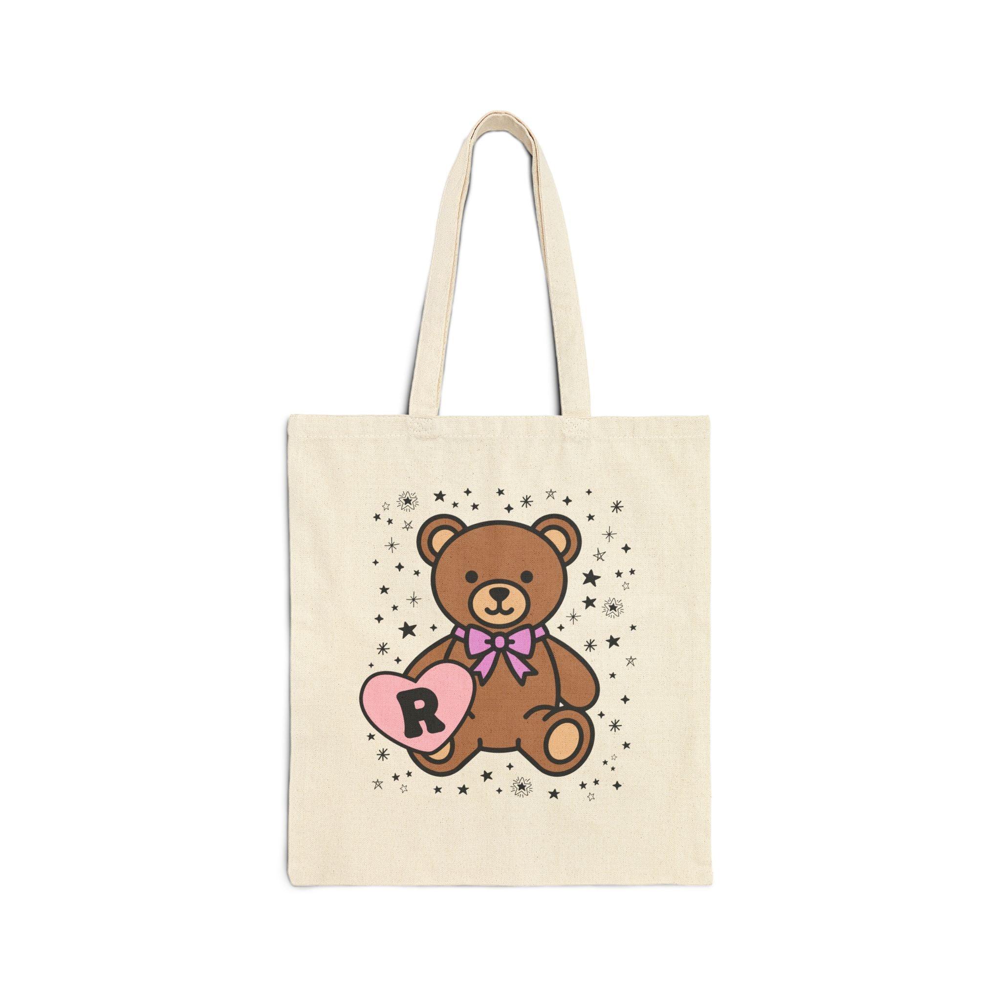 R: Bear Holding a Heart Tote Bag with Initial - BIG FRENCHIES