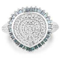 0.74 Carat Genuine White Diamond and Green Diamond .925 Sterling Silver Ring