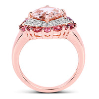 14K Rose Gold Plated 3.11 Carat Genuine Morganite, Pink Tourmaline & White Topaz .925 Sterling Silver Ring