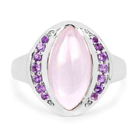 3.57 Carat Genuine Rose Quartz And Amethyst .925 Sterling Silver Ring