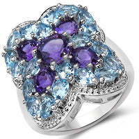 5.53 Carat Genuine Amethyst & Blue Topaz .925 Sterling Silver Ring