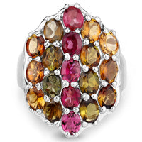 5.89 Carat Genuine Multi Tourmaline .925 Sterling Silver Ring
