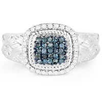0.28 Carat Genuine Blue Diamond and White Diamond .925 Sterling Silver Ring