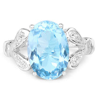 7.29 Carat Genuine Swiss Blue Topaz & White Topaz .925 Sterling Silver Ring