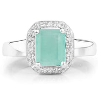 1.73 Carat Genuine Emerald & White Topaz .925 Sterling Silver Ring