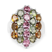 5.89 Carat Genuine Multi Tourmaline .925 Sterling Silver Ring