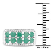 1.85 Carat Genuine Emerald and White Topaz .925 Sterling Silver Ring