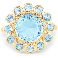 14K Yellow Gold Plated 6.59 Carat Genuine Blue Topaz .925 Sterling Silver Ring