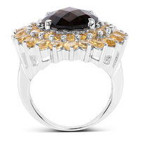 8.56 Carat Genuine Smoky Quartz & Citrine .925 Sterling Silver Ring