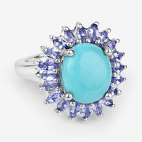 6.10 Carat Genuine Larimar and Tanzanite .925 Sterling Silver Ring