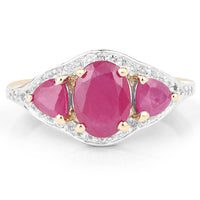 14K Yellow Gold Plated 2.49 Carat Genuine Glass Filled Ruby and White Topaz .925 Sterling Silver Ring