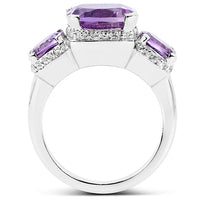 5.85 Carat Genuine Pink Amethyst and White Topaz .925 Sterling Silver Ring