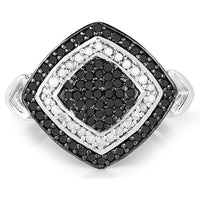 0.56 Carat Genuine White Diamond and Black Diamond .925 Sterling Silver Ring