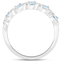 0.54 Carat Genuine Aquamarine and White Topaz .925 Sterling Silver Ring