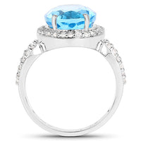 6.03 Carat Genuine Swiss Blue Topaz & White Topaz .925 Sterling Silver Ring