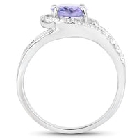 1.82 Carat Genuine Tanzanite and White Zircon .925 Sterling Silver Ring