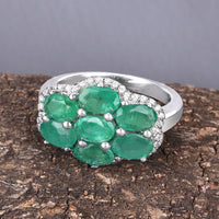 3.33 Carat Genuine Zambian Emerald and White Zircon .925 Sterling Silver Ring
