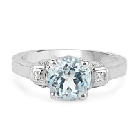 2.28 Carat Genuine Blue Topaz and White Topaz .925 Sterling Silver Ring