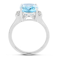 4.28 Carat Genuine Blue Topaz and White Topaz .925 Sterling Silver Ring