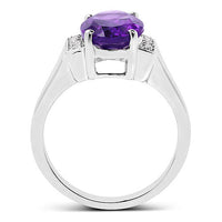3.12 Carat Genuine  Amethyst and White Topaz .925 Sterling Silver Ring