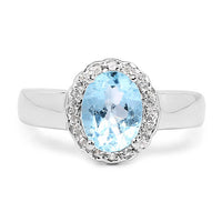 2.58 Carat Genuine  Blue Topaz and White Topaz .925 Sterling Silver Ring