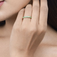 0.41 Carat Genuine Zambian Emerald and White Diamond 14K Yellow Gold Ring
