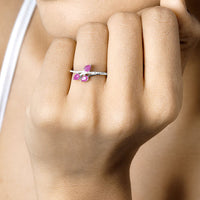 0.68 Carat Genuine Ruby and White Diamond 14K White Gold Ring