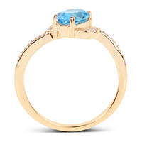 1.04 Carat Genuine Swiss Blue Topaz and White Diamond 14K Yellow Gold Ring