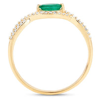 0.32 Carat Genuine Zambian Emerald and White Diamond 14K Yellow Gold Ring