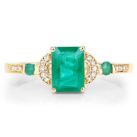 1.07 Carat Genuine Zambian Emerald and White Diamond 14K Yellow Gold Ring