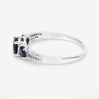 1.08 Carat Genuine Blue Sapphire and White Diamond 14K White Gold Ring